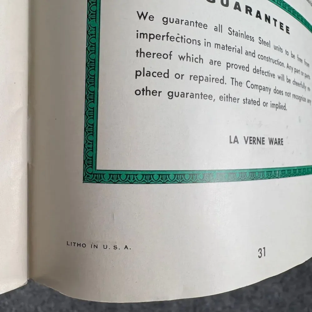 Vintage La Verne Cookbook Recipes Instructions Waterless Cookware‎ 3-Ply Steel